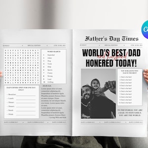 Personalized Father&#39;s Day Newspaper Template Gift for Dad Custom Newspaper Editable in Canva Happy Father&#39;s Day Card Unique Gift for Dad