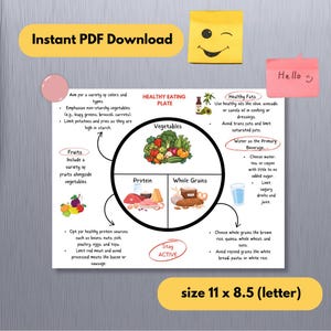 Healthy Eating Plate Guide Balanced Meal Healthy Portions Plate Digital Visual Eating Sheet Learning Food Portion Control Instant Download