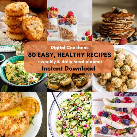 80 Easy and Healthy Recipes Book, Make-Ahead Meal Recipes, Quick-Assembly Meals, Healthy Meal Prep, No-Stress Meal Plan, Weekly Meal Planner