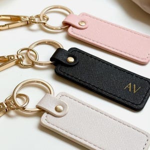 Personalized Leather Monogram Keychain, Custom Initials Keyring