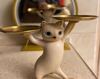 Cute Cat Tray Holder Modern Animal Decor Home Unique Storage Organizer Fun Display Tray for Jewelry Snacks Gift for Cat Lovers