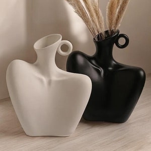 Modern Abstract Ceramic Vase Unique White Flower Holder Minimalist Home Decor Accent Stylish Art Vase for Living Room