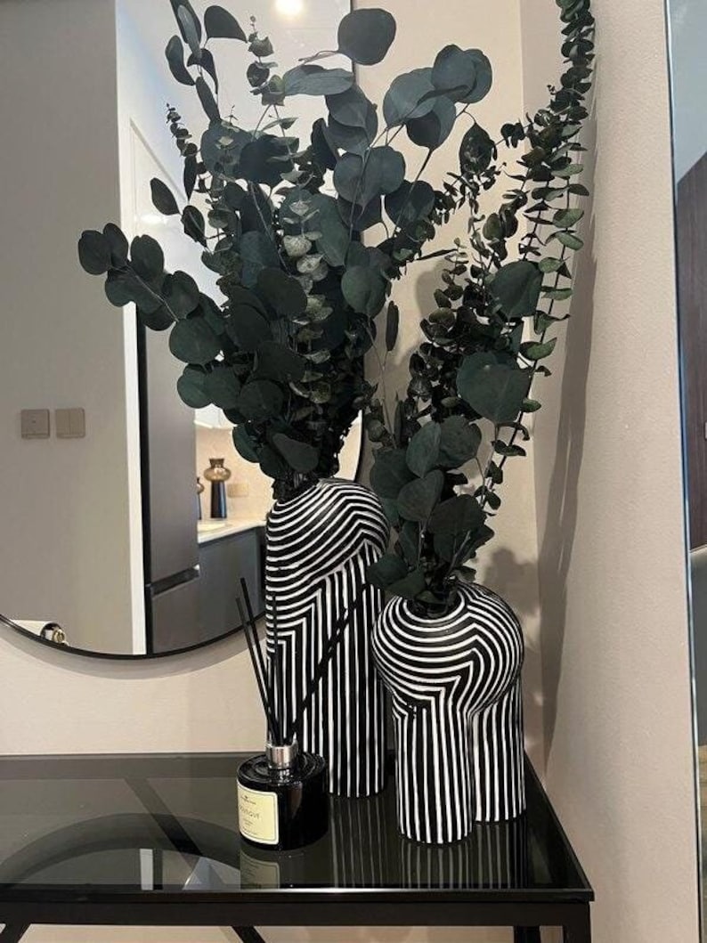 Modern Abstract Ceramic Vase Black and White Geometric Vases Unique Art ...