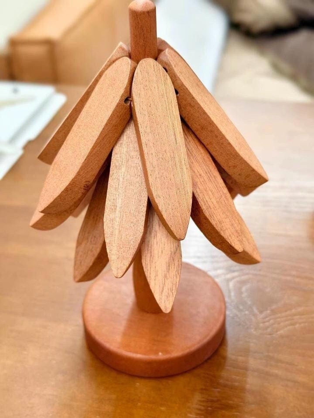 Wooden Trivets for Hot Dishes Folding Tree Shape Black Walnut Table Mat ...