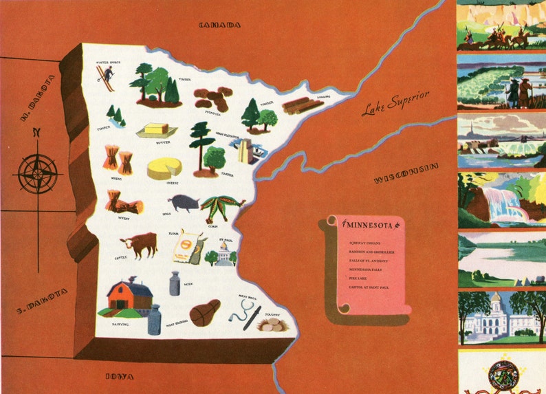 VIntage Pictorial Map of Minnesota 1939 World/'s Fair