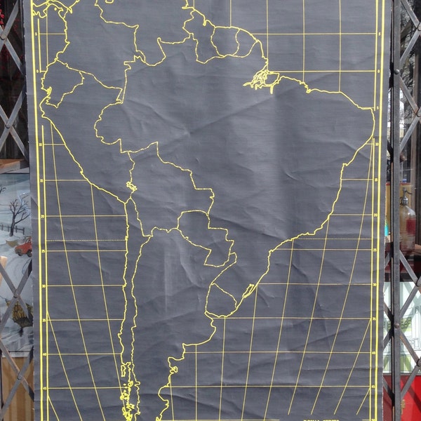 Vintage Chalk Outline School Map of South America Nystrom Roll Up Pull Down