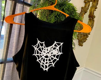 Top corto con corazón de telaraña de Halloween, talla pequeña