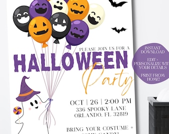 Halloween Party Invitation, Spooktacular, Spooky Party Halloween Invitation, Kids Halloween Party, Costume Party, Instant Download, Editable