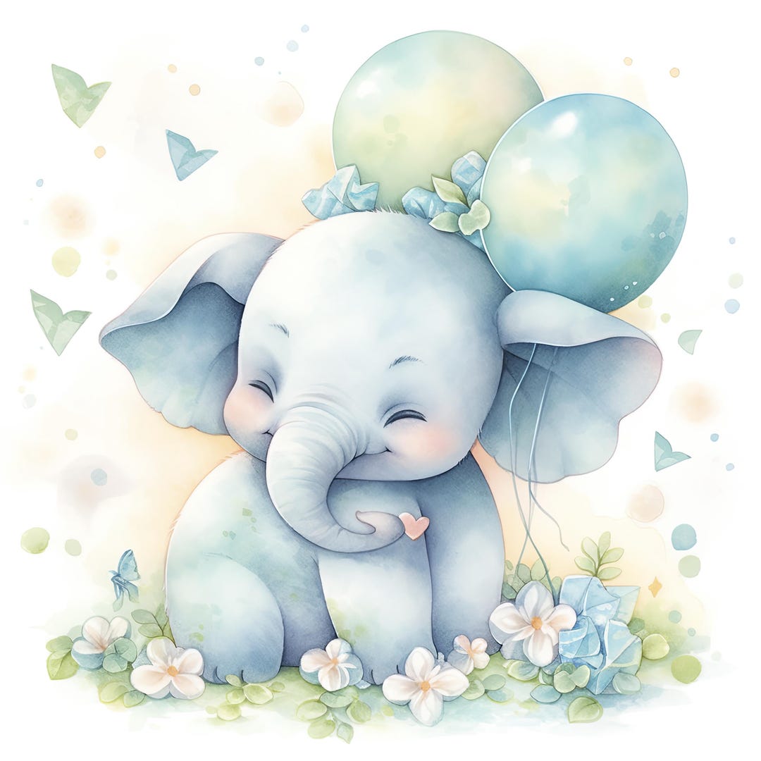 Cute Baby Elephant Clipart Bundle | Digital PNG Files | Transparent ...