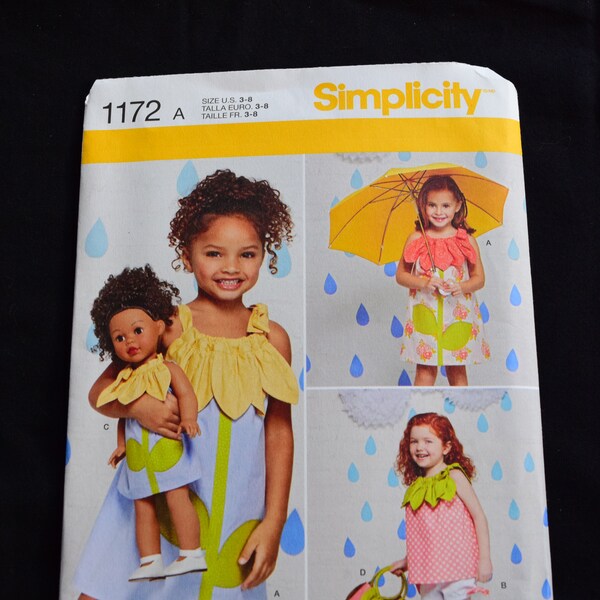 Simplicity 1172 Child's Dress, Top, Shorts, Purse and Doll Dress for 18" Doll in sizes 3-8  (uncut)