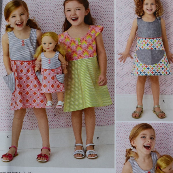 Simplicity S0613 Child's Dress in sizes 3-8 and Doll Dress for 18" Doll by modkid Studio Patty Young  (uncut)