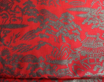 1 Yard Orange/Red Cotton Fabric with gold Metallic Print