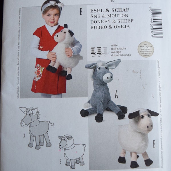 Burda 7038 Stuffed Donkey and Sheep  Esel and Schaf (uncut)