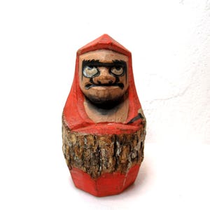 Sanuki Ittobori, Wooden Kotohira Daruma 90mm. 1960s Vintage. Traditional local folk art / Go43