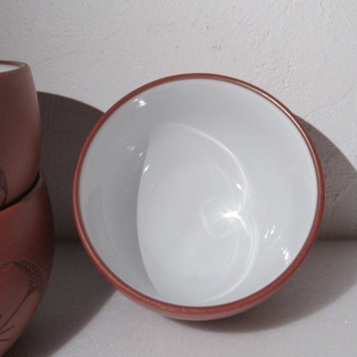 Tokoname Ware, plum Blossom Carving Red Clay Yunomi Teacup