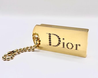 Vintage Dior Sparkling Lipstick Duo Palette, Gold Keychain Makeup Compact,