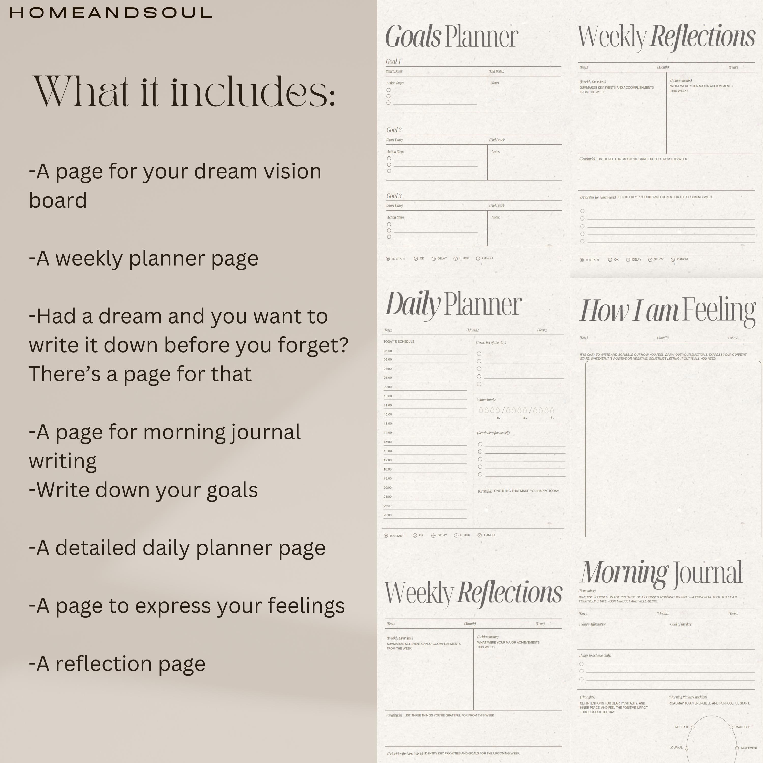 Printable Minimalist Journal Digital Planner With Goal Setting, Vision Board, Daily Routine ...
