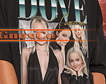 May include: Black oversized t-shirt with a graphic print of four women and the text "DOVE Cameron GnoxCo".
