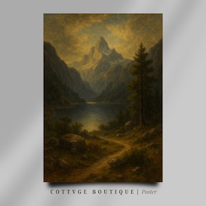 Vintage Landschaftsölgemälde - Barockes Stillleben Alpine Wandkunst, Cottagecore Bergplakat, Schlafzimmerwalddekor, feine Kunst Geschenkidee