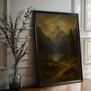 Vintage Landschaftsölgemälde - Barockes Stillleben Alpine Wandkunst, Cottagecore Bergplakat, Schlafzimmerwalddekor, feine Kunst Geschenkidee