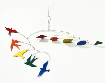 Mobile For Changing Table in Primary Style Modern Nursery Art Bird Swift Swallow Kinetic Sculpture
