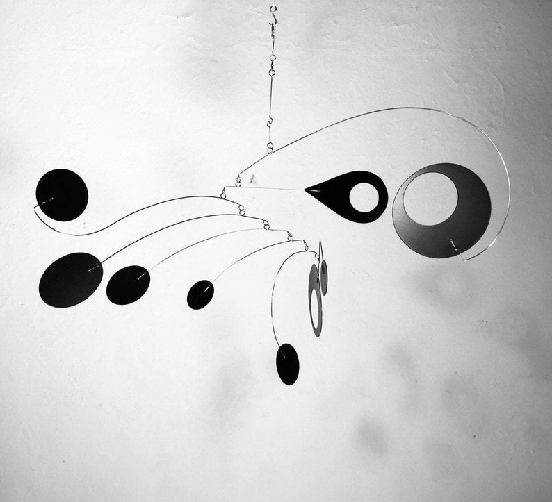 Hanging Mobile in Black For Low Ceiling USA or Sun Room Calypso Style Modern Kinetic Sculpture image 3