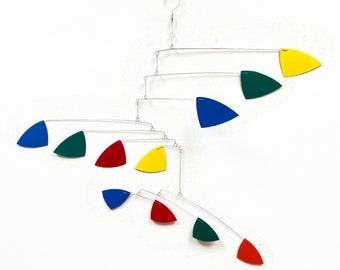 Art Mobile Mid Century Moder Nursery Hanging Kinetic Sculpture with Great Movement in Rainbow Skysetter