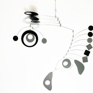 Hanging Mobile Art in Space Style Kinetic Sculpture Mid Century Modern Black Grey