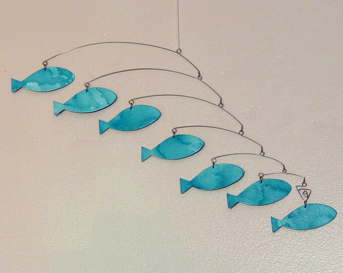 Hanging Mobile Art School of Fish Watercolor Etsy