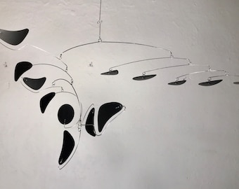 Mobile For Lower Ceiling or Loft - Serenity Style in Black Modern Mobile Kinetic Sculpture