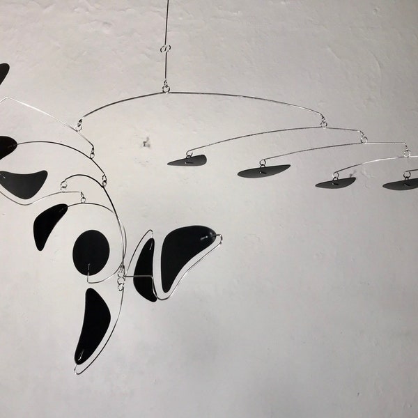 Mobile For Lower Ceiling or Loft - Serenity Style in Black Modern Mobile Kinetic Sculpture