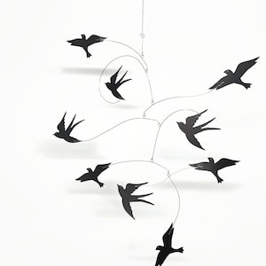 Bird Mobile Swallow Swift in Black Flying Kinetic Art Sculpture for Home Office Nursery
