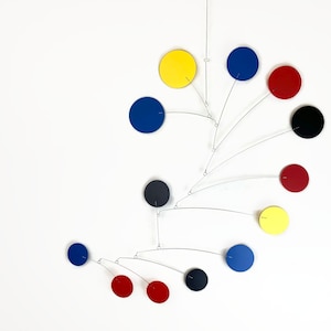 Large Wire Mobile Hanging from Ceiling Kinetic Sculpture USA in Rex Style Mid Century Mod Rainbow