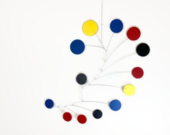 Large Wire Mobile Hanging from Ceiling Kinetic Sculpture USA in Rex Style Mid Century Mod Rainbow