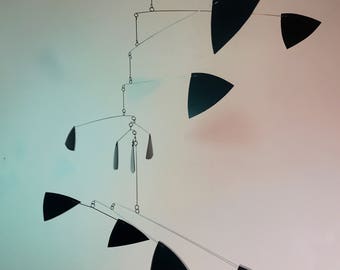 Black Mobile Kinetic Sculpture Modern Triangle Style Sculpture for your Home Decor Stress Reducing and Healing Art