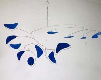 Hanging Mobile Royal Blue in Serenity Style for Home or Office Kinetic Art Sculpture