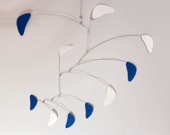 Large Mobile for the Adult in Blue and White Fun Boomerang Pieces