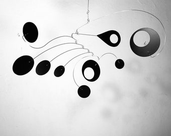 Hanging Mobile in Black For Low Ceiling USA or Sun Room - Calypso Style Modern Kinetic Sculpture