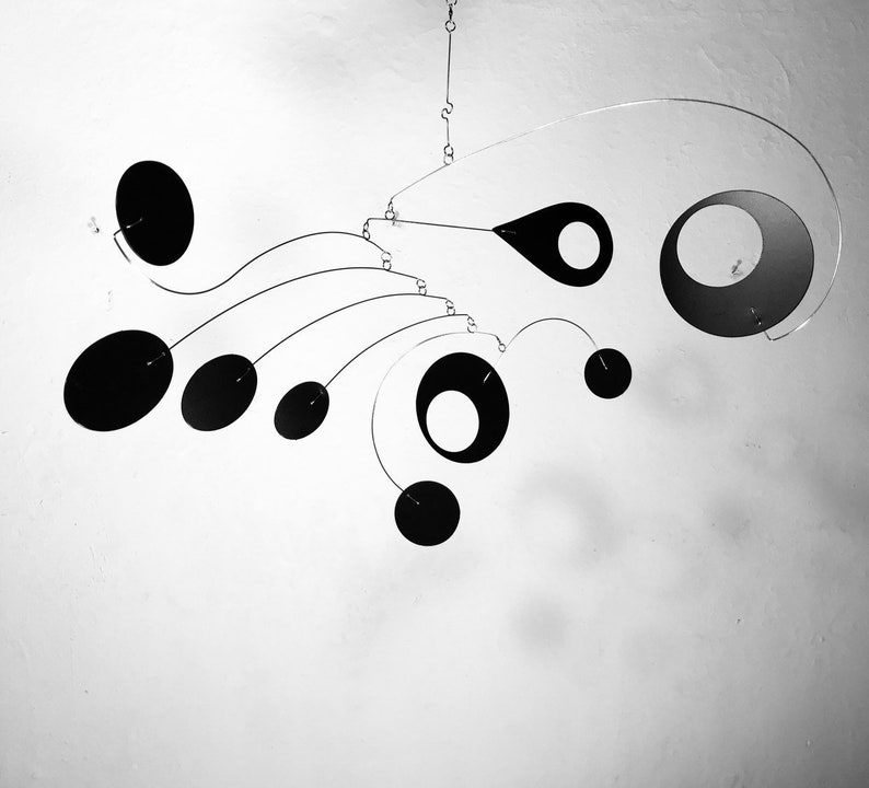 Hanging Mobile in Black For Low Ceiling USA or Sun Room Calypso Style Modern Kinetic Sculpture image 1