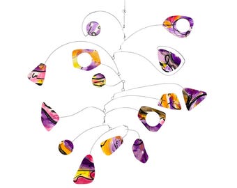 Hand Painted Kinetic Mobile 22x26 – Colorful Abstract Hanging Art, Watercolor Paper Mobile, Modern Decor