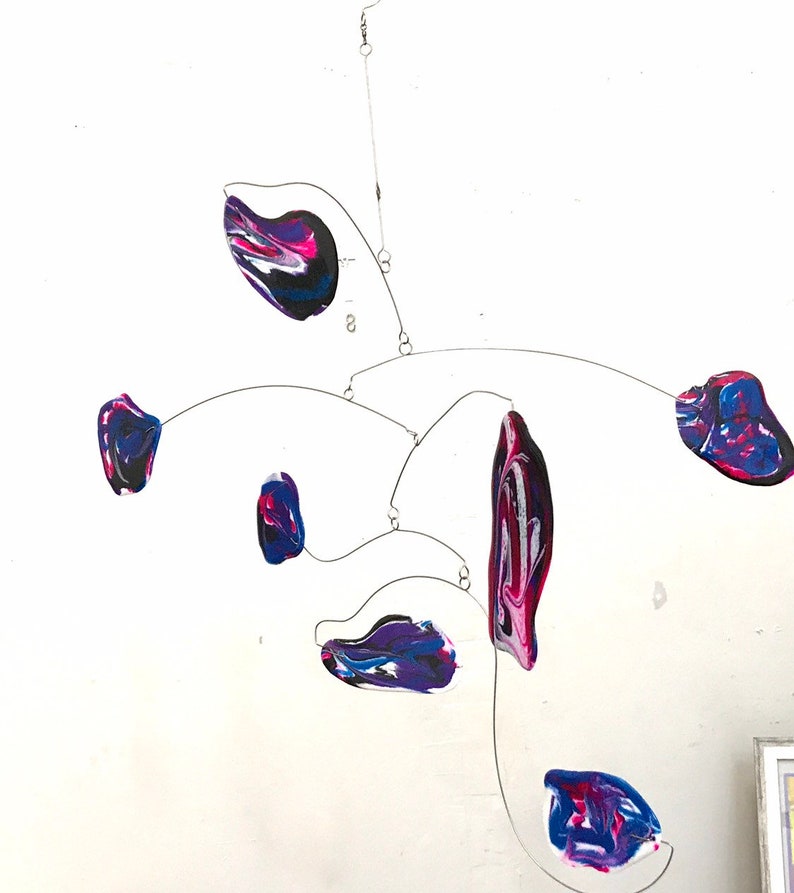 Mobile Art Hanging Ceiling Sculpture In Blue Purple And Pink
