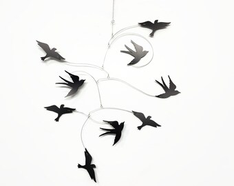 Black Bird Mobile Swallow Swift Flying Kinetic Art Sculpture for Home Office Nursery