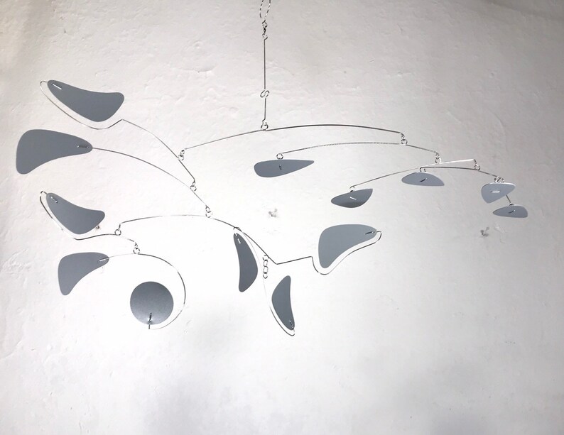 Mobile For Low Ceiling Loft Or Sun Room Serenity Style In Gray Modern Mobile Kinetic Sculpture