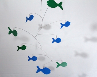 Fish Mobile in Blue and Green 27w x 21t inches For Nursery Baby Decor Skysetter Fish Style Fun