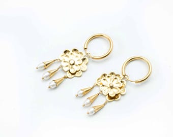 Handmade Pearl Drop Earrings: Gold or Silver Plated Nepali Jewelry