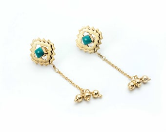 Turquoise Mandala Earrings: Silver Plated Brass, Handmade Nepal Jewelry