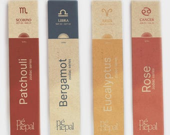 Zodiac Sign Incense Set: Handmade Nepali Incense Sticks, Astrology Gift