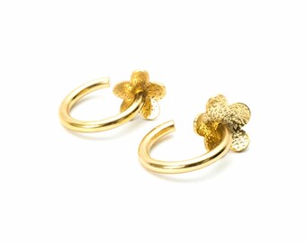 Handmade Floral Hoop Earrings – Gold or Silver Plated, Nepali Jewelry