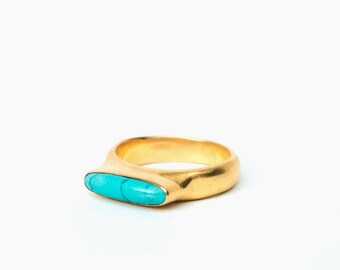 Mystic Turquoise Ring – Handmade Nepali Jewelry, Minimalist Cylinder Stone Band, Boho Artisan Gift- NeNepal