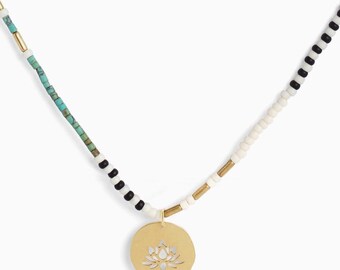 Gold Lotus Pendant Beaded Necklace – Nepali Artisan Jewelry